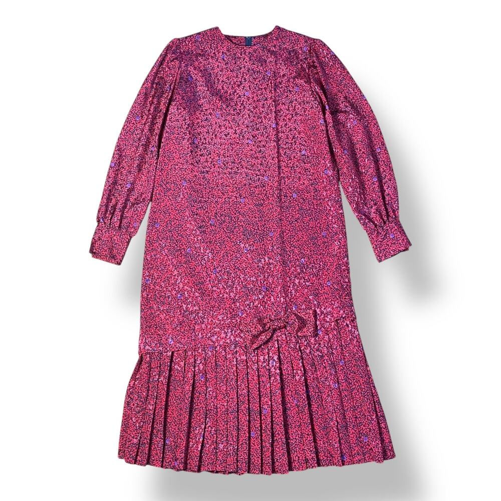 Henry Lee‎ Vintage Pleated Bow Maxi Dress Size 10 Pink Purple